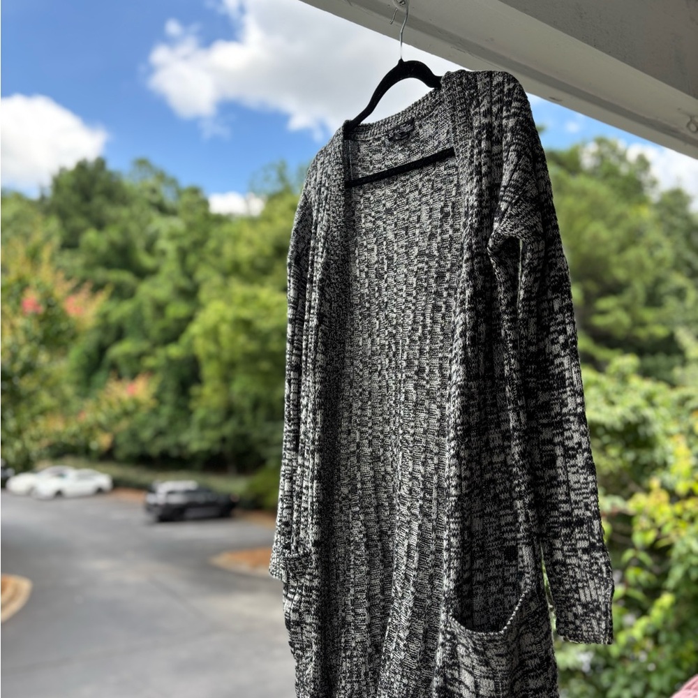 Black and White Cardigan Sweater with Elegant Design